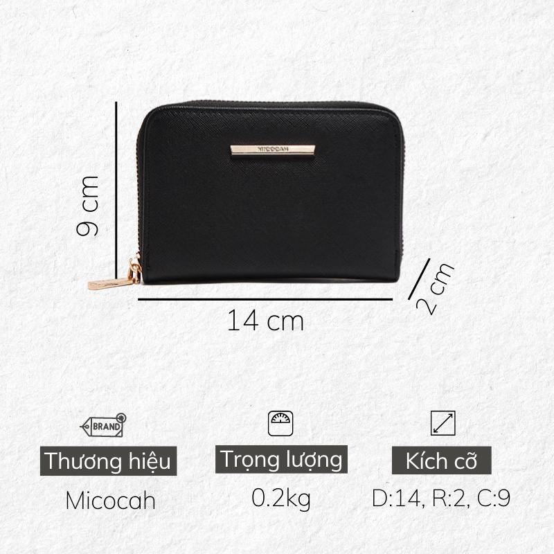 Ví nữ MICOCAH ngắn da gân bền mini đơn giản đẹp đựng tiền thẻ M418