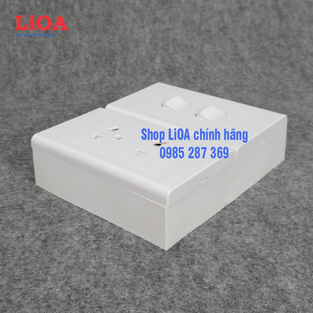 Combo ổ cắm điện đôi 3 chấu LiOA 16A 3520W + 2 công tắc điện - Lắp nổi