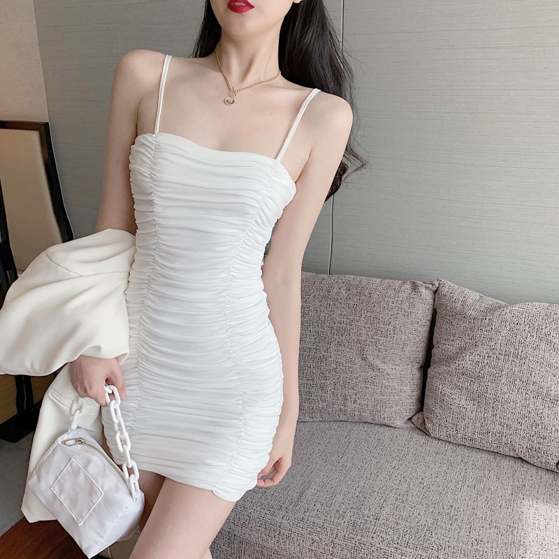 Đầm 2 Dây Ôm Body Quyến Rũ Tôn Dáng + Áo Khoác Vest Tay Ngắn Thời Trang