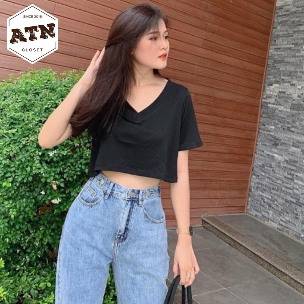 Áo Kiểu Croptop Cổ Tim Dáng Rộng Freesize 60kg, Chất Cotton Mịn Mát Ảnh Thật