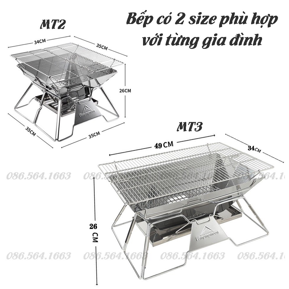 Bếp Nướng Than Hoa BBQ Ngoài Trời Cao Cấp - Bếp Nướng Than Không Khói Chất Liệu Inox 304 Kèm Vỉ Nướng Cho 2-8 Người