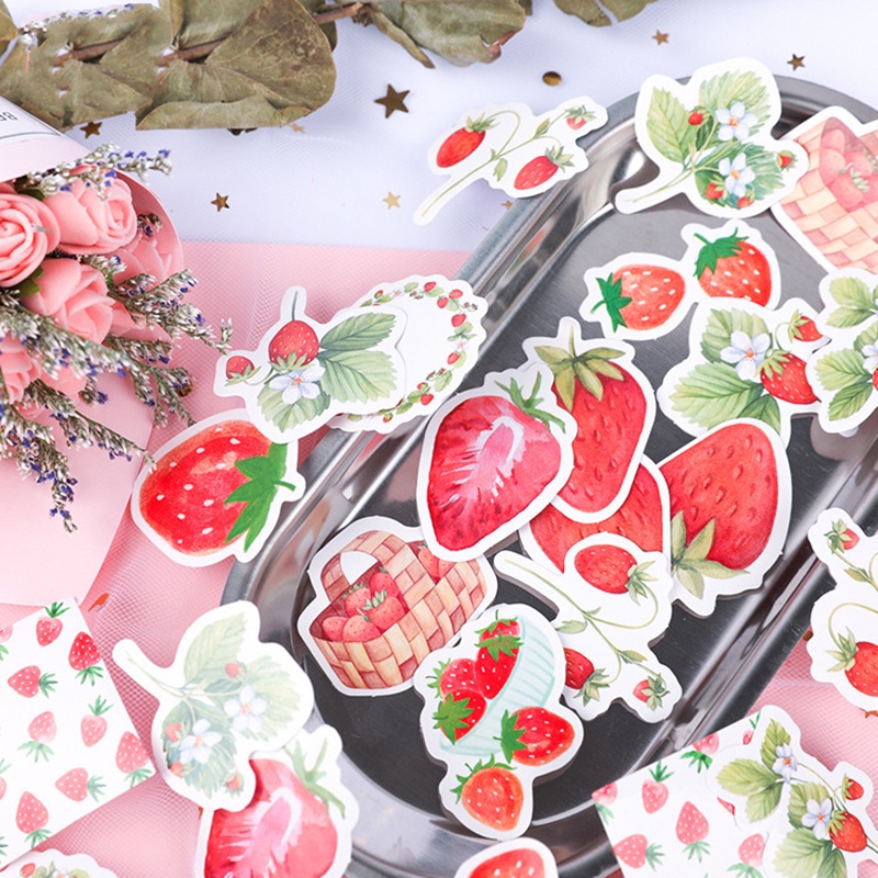 Bộ 45 Miếng Dán Hình Dâu Tây Mini 44mm Màu Sắc Trang Trí Sổ Tay/Nhật Ký DIY C6420