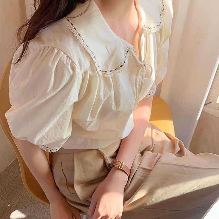 Áo Sơ Mi Tay Lửng Cổ Búp Bê Xinh Xắn Dành Cho Nữ 34507