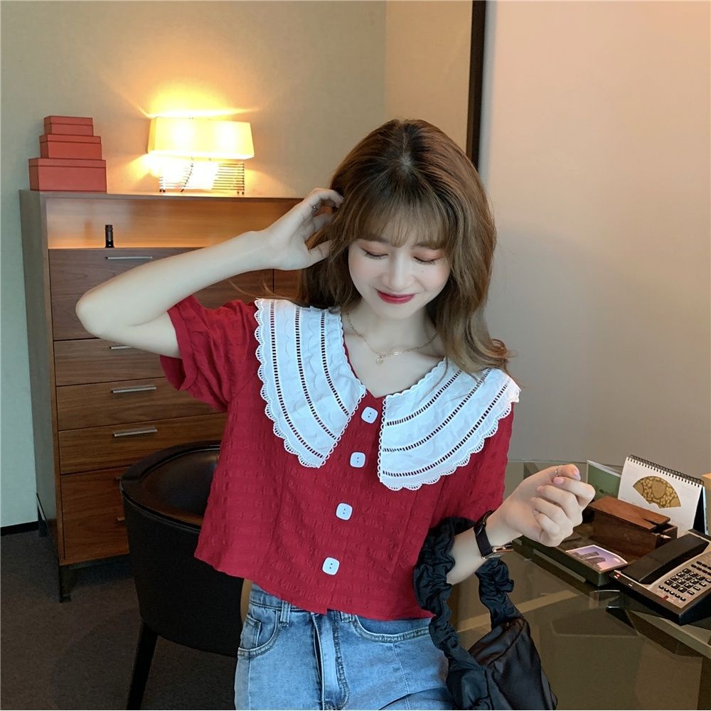 Áo croptop Tay Ngắn Phồng Phong Cách Pháp Thời Trang Cho Nữ JL-TX-199