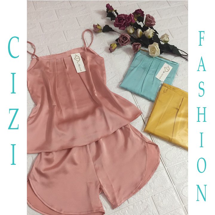 Bộ ngủ 2 dây lanh lụa kiểu tiểu thư xếp ly CiZishop