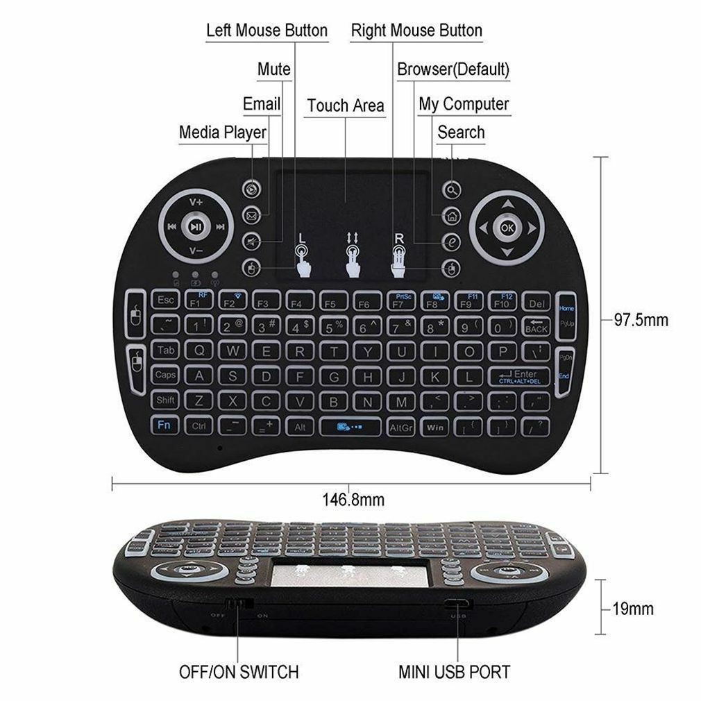 Bàn phím mini không dây i8 2.4Ghz có đèn nền và bàn di chuột cảm ứng điều khiển từ xa có thể sạc | WebRaoVat - webraovat.net.vn