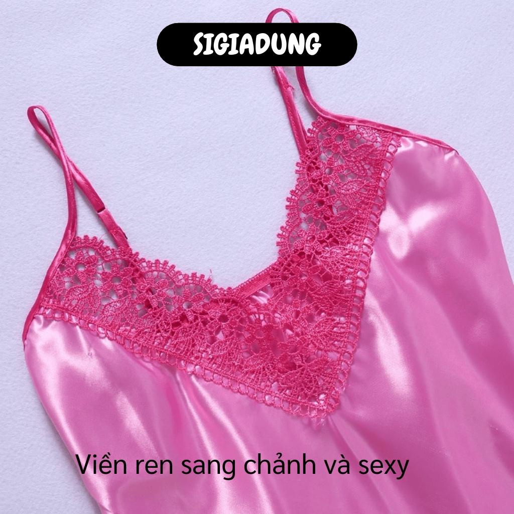 [SGD] Váy Ngủ - Đầm Ngủ 2 Dây Lụa Cổ Chữ V Khoét Sâu Phối Ren Cực Sexy Và Quyến Rũ 7881