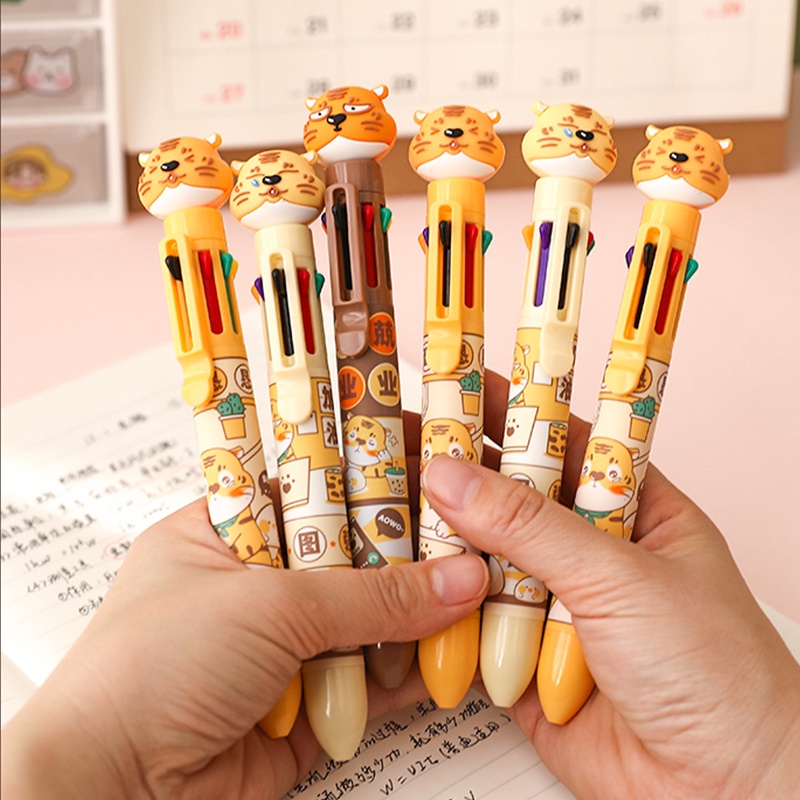 2022 Tiger Year Bút bi nhiều màu 8 trong 1 Màu ép Gel Pel 0,5mm Dễ thương Bút bi đầy màu sắc Văn phòng phẩm