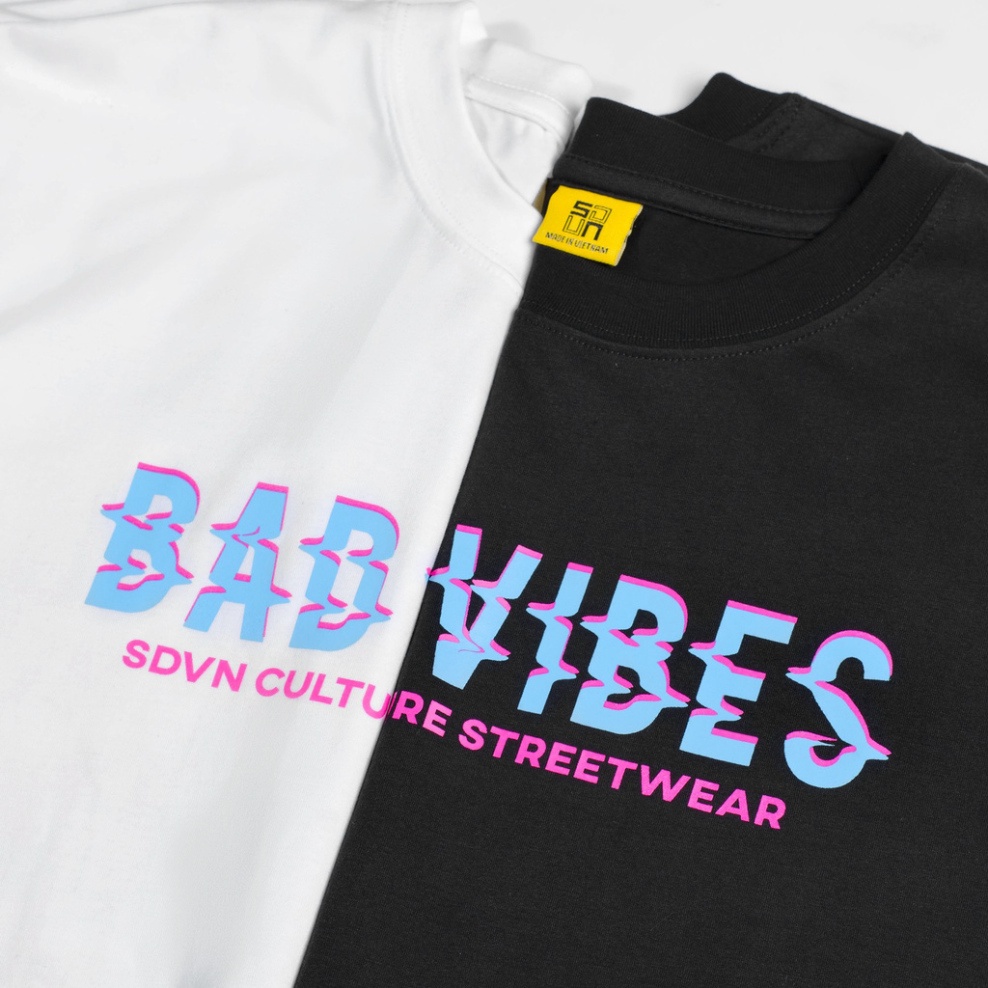 Áo phông Bad Vibers in trước sau form rộng đẹp- Áo thun tay lỡ Unisex nam nữ kiểu hàn quốc vải cotton HARI in hoạ tiết