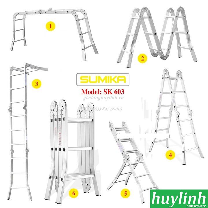 Thang nhôm gấp đa năng 4 đoạn Sumika SK-603 - 3.4 mét