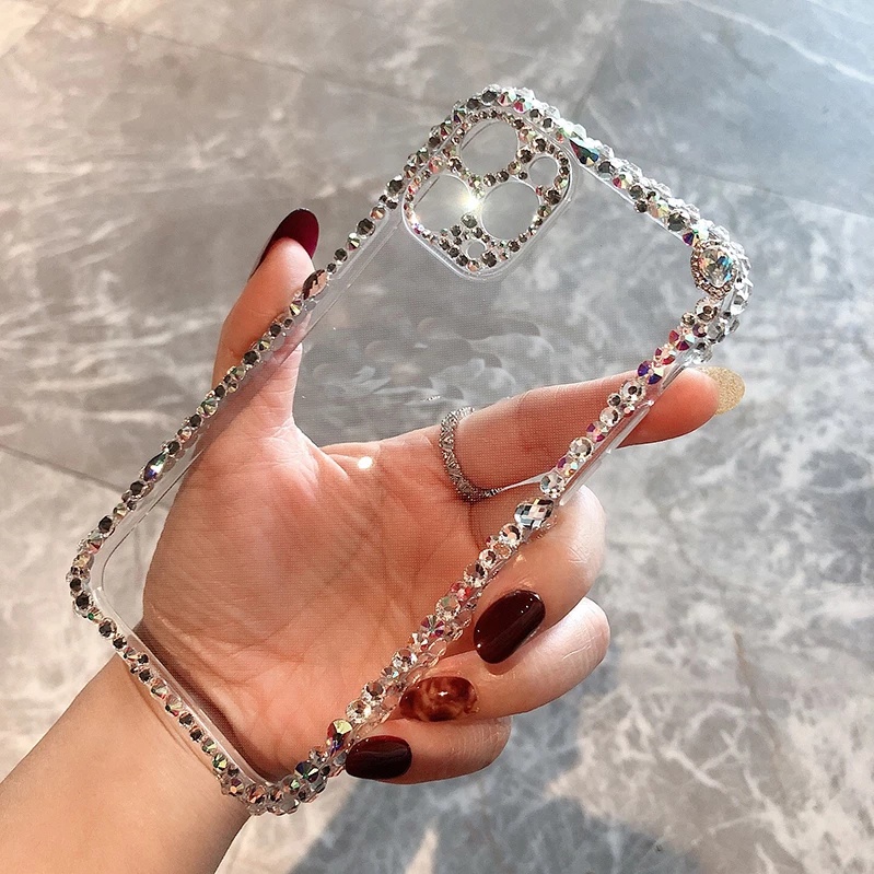 Ốp Điện Thoại Trong Suốt Đính Kim Cương 3D Sang Trọng Cho Iphone 12 13 14 Plus 11 / 12 / 13 / 14 Pro Max XS XR X 7 8 Plus SE 2020