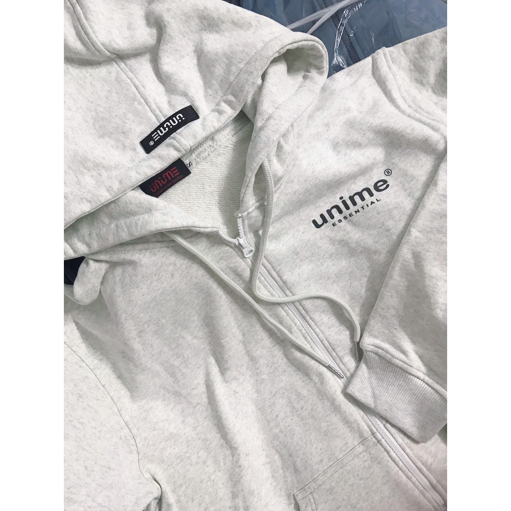 ÁO KHOÁC NAM/NỮ HOODIE ZIP UNIME BASIC ESSENTIAL - XÁM TRẮNG