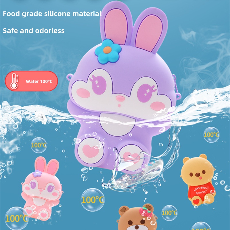 Túi Đeo Chéo Bằng Silicon Hình Gấu / Thỏ Hoạt Hình Dễ Thương Cho Mẹ Và Bé