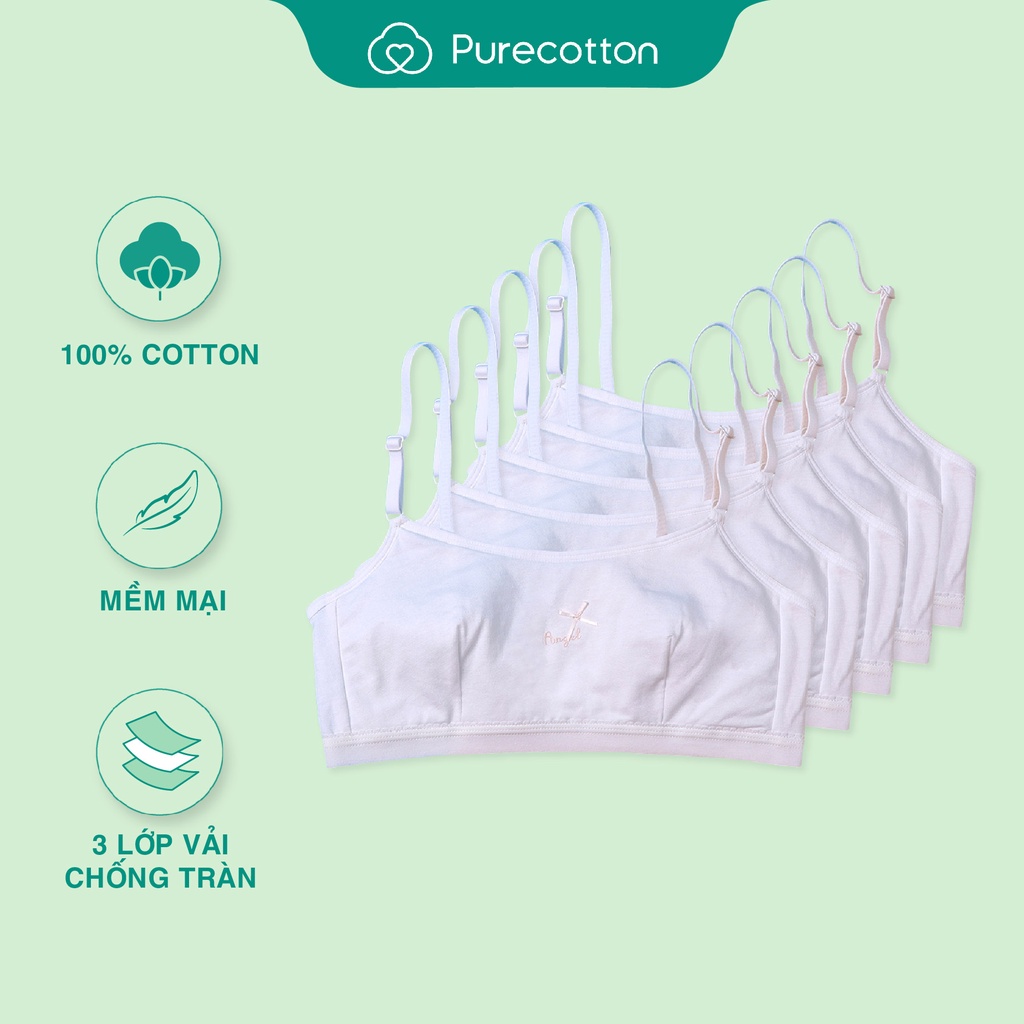 Combo 5 áo lá học sinh Purecotton cho bé gái mới lớn chất liệu cotton cao cấp kiểu dáng chui đầu không đệm PC005