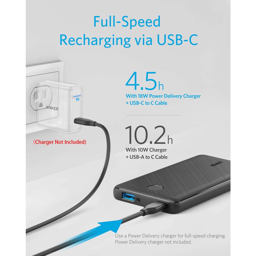 Pin Sạc Dự Phòng Anker PowerCore Slim 10000mAh PD Hỗ Trợ Sạc Nhanh USB-C PD 18W In/Out - A1231