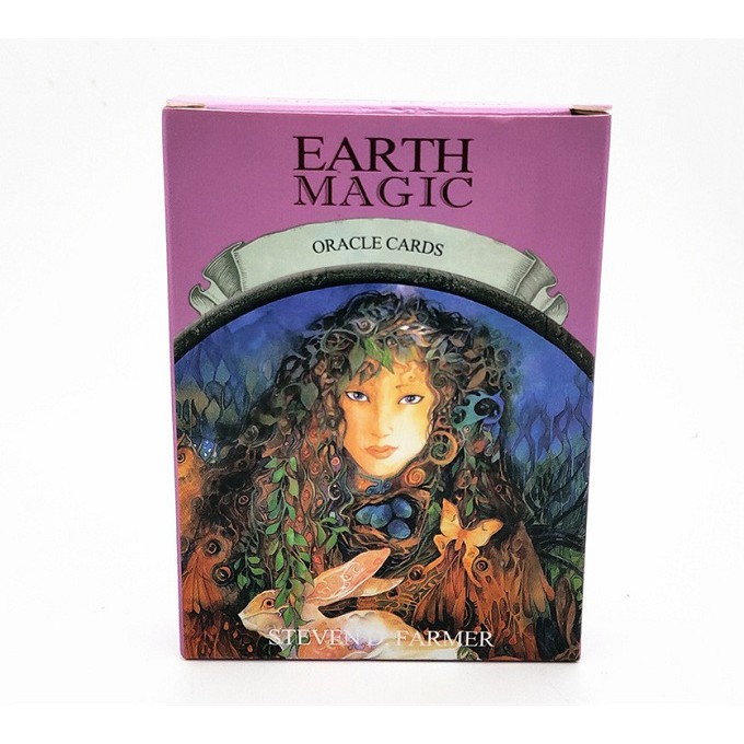 Bộ bài bói earth magic oracle cao cấp và túi nhung và khăn trải bản tarot tặng đá thanh tẩy