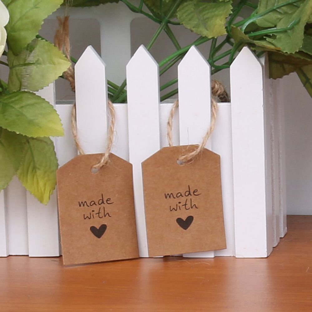 Set 100 Thẻ Giấy Kraft In Chữ Made with Love Phong Cách Vintage Thời Trang
