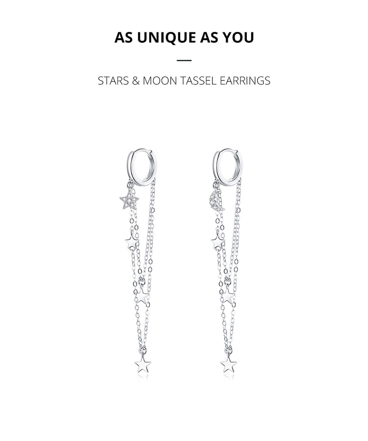 Khuyên Tai Bamoer Sce982 Bạc 925 Dáng Dài Hình Mặt Trăng Và Ngôi Sao Xinh Xắn Thích Hợp Làm Quà Tặng Cho Bạn Gái
