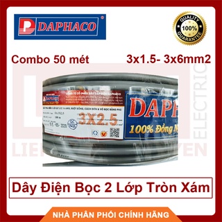 (Combo 50 Mét) Dây Điện Đôi Bọc 2 Lớp Tròn Xám 3 Lõi 3x1.5mm2 Đến 3x6.0mm2 Daphaco Ruột Đồng Nguyên Chất Chịu Tải Cao