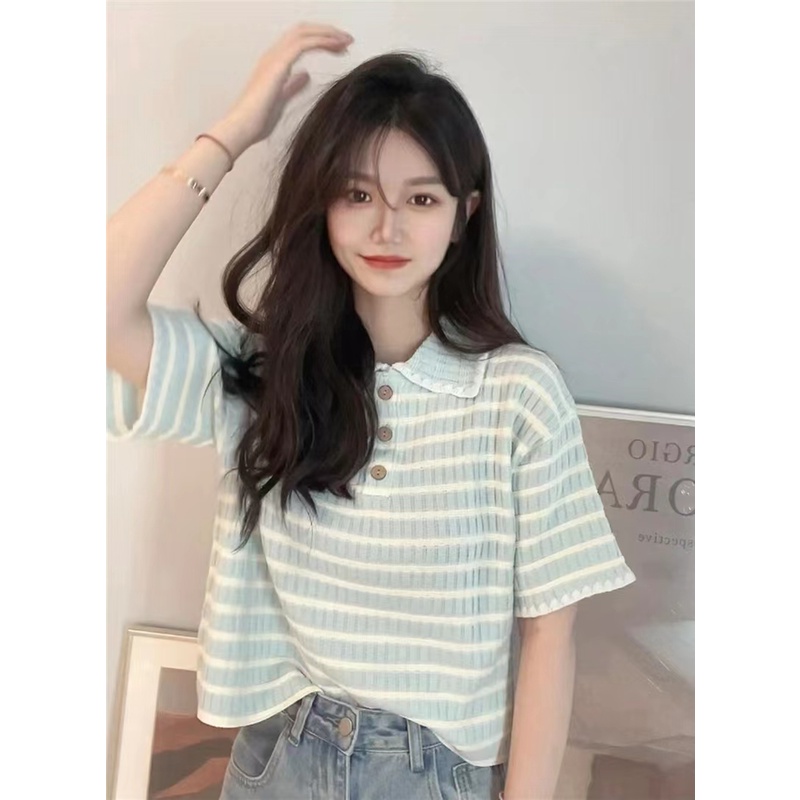 Áo polo Dáng Rộng Tay Ngắn Họa Tiết Kẻ Sọc Thời Trang Mùa Hè Cho Thun Nữ JH-TX-198