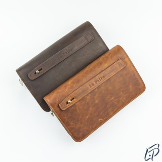 Ví dài cầm tay da bò thật, ví hai khóa kéo da sáp, clutch da bò sáp đựng tiền, điện thoại Design by LAPELLE
