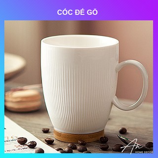 Cốc sứ uống trà cafe lót đế gỗ 300ml cà phê