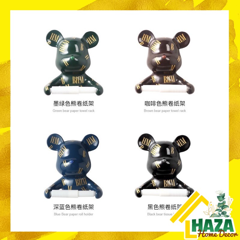 Giá treo cuộn giấy vệ sinh khăn lau hình gấu, móc treo cuộn giấy gấu Bearbrick dán tường nhà tắm