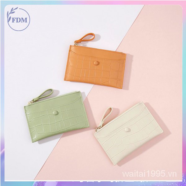 Ví ngắn đựng thẻ có khóa kéo họa tiết vân đá thời trang cho nữ