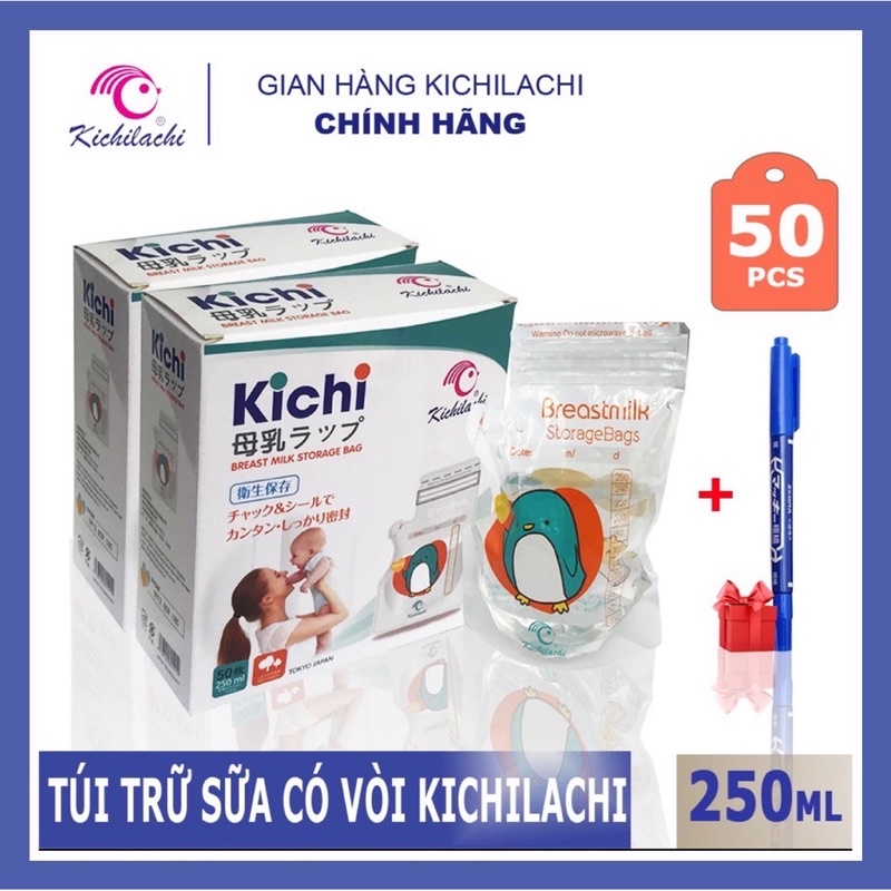 Túi trữ sữa có vòi KICHILACHI (Hộp 50 túi, 250ml)