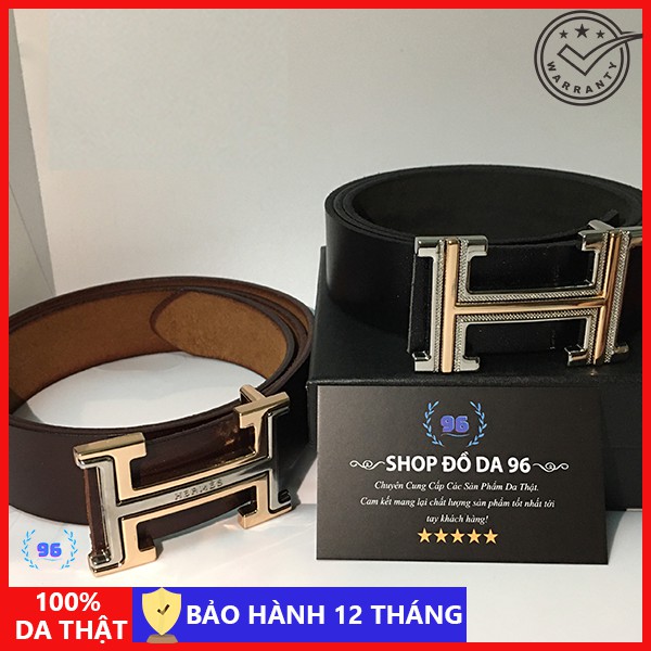 Thắt Lưng Nam Da Bò Thật - Dây lưng Da Bò Nguyên Miếng - Mặt Khóa Chữ H Cao Cấp [Da Thật 100%]