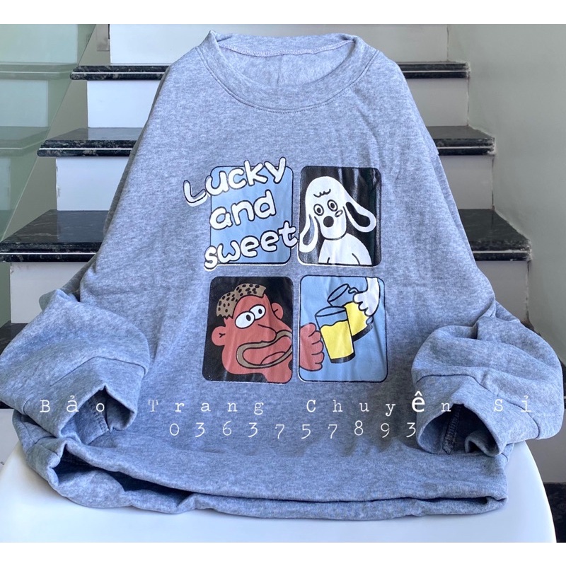 Áo Nỉ Sweater Nỉ Cổ Tròn Hình Cute Form Rộng Unisex Chất Nỉ Lót Bông Toàn bộ ảnh thật | BigBuy360 - bigbuy360.vn