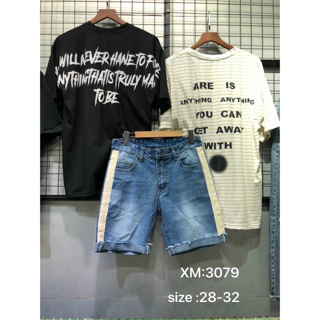 Quần short jean nam cao cấp chất bò phối sọc mẫu mới nhất cao cấp AHFASHION | BigBuy360 - bigbuy360.vn