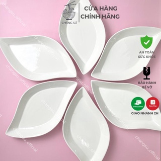 Bộ đĩa sứ trắng 6 dĩa lá decor trang trí sứ minh châu - chàng sứ mcdla30