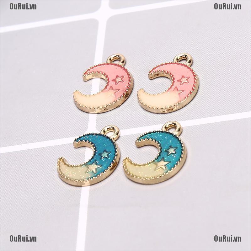 {FCC}CHARMS Set 10 Mặt Dây Chuyền Hình Trăng Sao Tráng Men Độc Đáo{OuRui.vn}