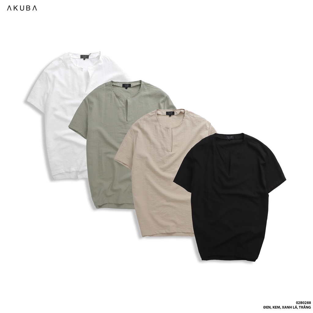 Áo linen nam tay ngắn trơn AKUBA form regular, vải linen nhẹ, thấm hút cực tốt, co giãn tốt thoáng mát 02B0288