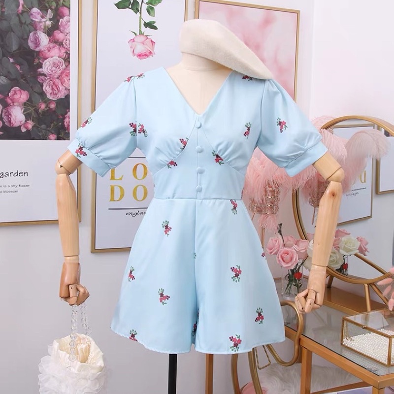 Jumsuit hoa cổ V