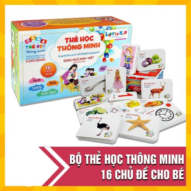 [FREESHIP 50K TOÀN QUỐC] Bộ thẻ học thông minh 16 chủ đề tiếng anh tiếng việt cho bé phát triển trí não