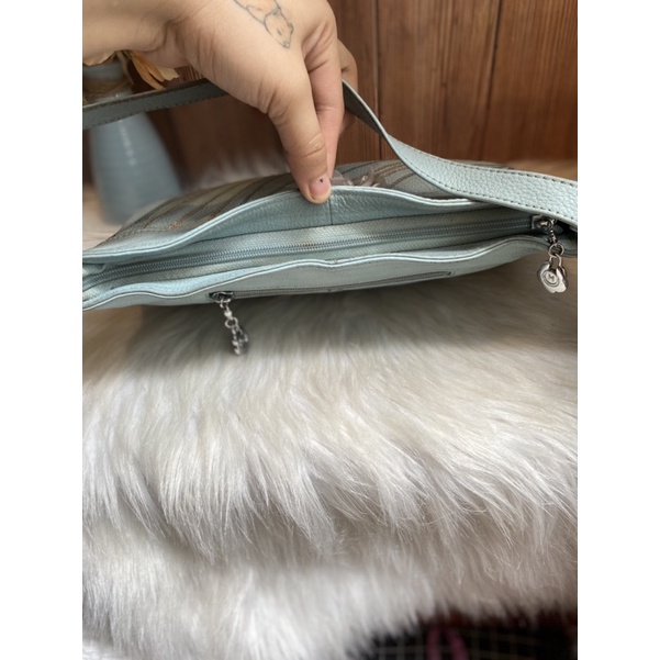 Túi đeo vai da bò phối kim sa đính hoa hiệu hàn quốc