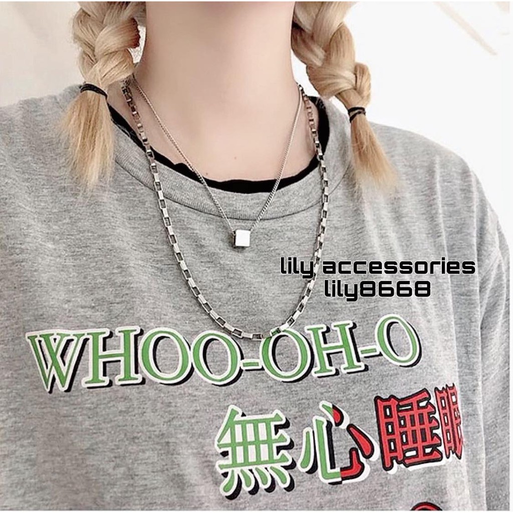 3D Square Chain Necklace dây chuyền vòng cổ titan ô vuông không gỉ không đen siêu bền cho nam nữ unisex