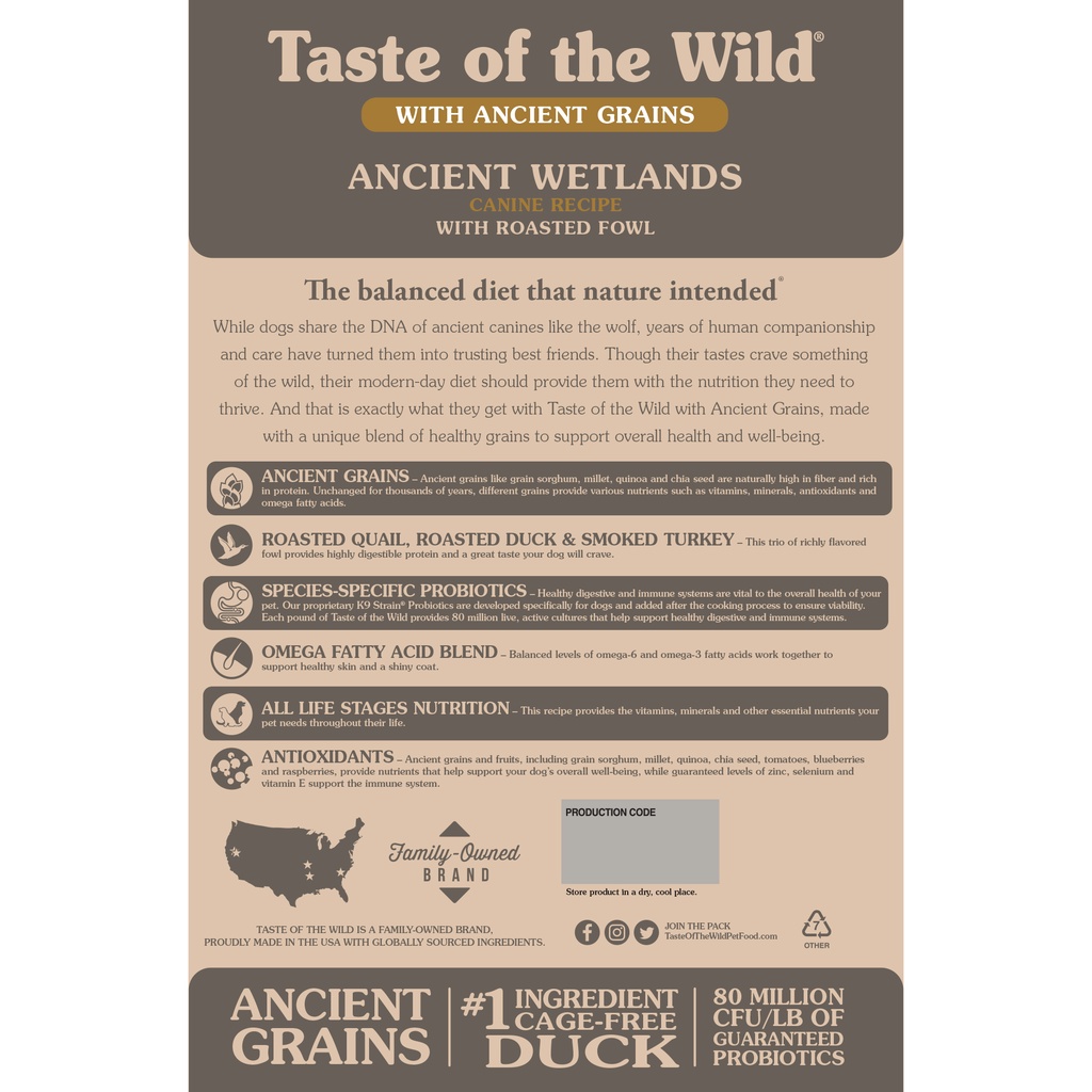 [DINH DƯỠNG CAO] THỨC ĂN HẠT CHO TẤT CẢ GIỐNG CHÓ 170G TASTE OF THE WILD VỊ THỊT CHIM RỪNG NƯỚNG