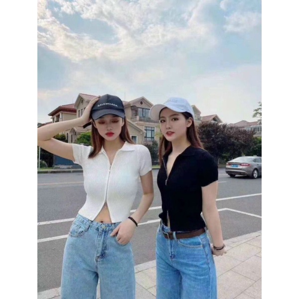 Áo len khóa giữa cổ bẻ hàng QC