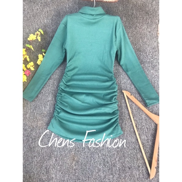 ⚡️Hot⚡️Đầm Body - Váy Body Nữ - Len Tăm Cổ Lọ Cao - Tay Dài Nhún Eo - Mẫu Mới Chens Fashion