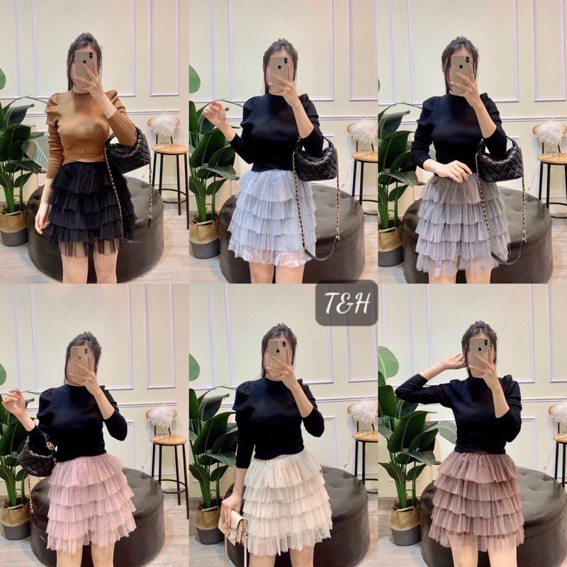 Chân váy 5 tầng cạp nhũ