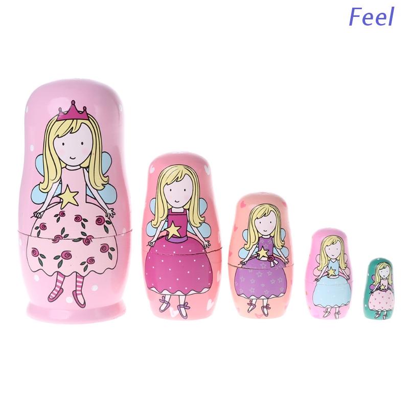 Bộ 5 Búp Bê Nga Bằng Gỗ Cho Bé Học Hỏi