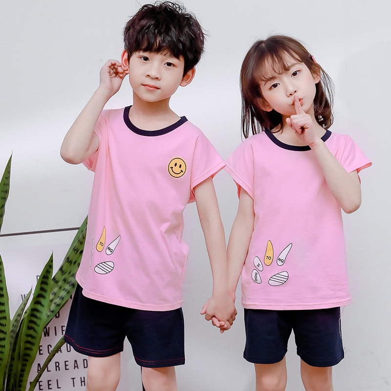 Bộ Áo Thun Tay Ngắn + Quần Short Bằng Cotton Nguyên Chất In Họa Tiết Hoạt Hình Phong Cách Hàn Quốc Thời Trang Cho Trẻ Em 90-150cm