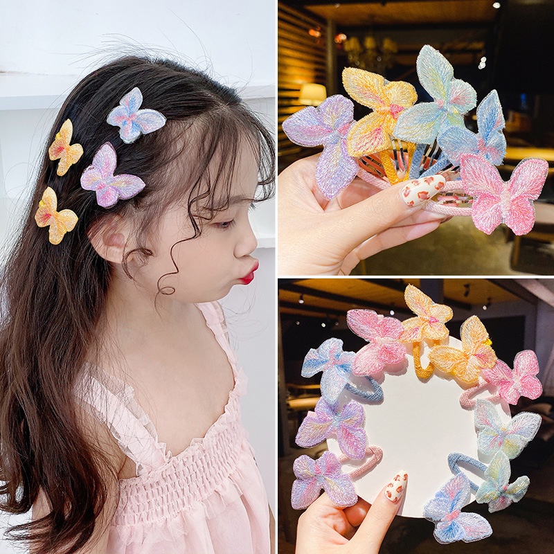 Set 2 Kẹp Tóc Thêu Hình Bươm Bướm Dễ Thương Cho Bé Gái