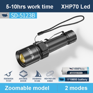Smiling Shark SD5123 Đèn pin LED siêu sáng USB sạc lại được thu phóng chống thấm nước đa năng