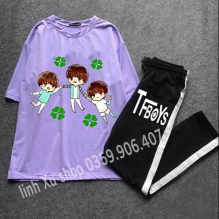 Áo TFBOYS 💖 FREESHIP 💖 Giảm Ngay 5k Khi nhâp [ AO TFBOYS ] - Bộ Quần Áo TFBOYS Màu Tím cỏ tứ lá