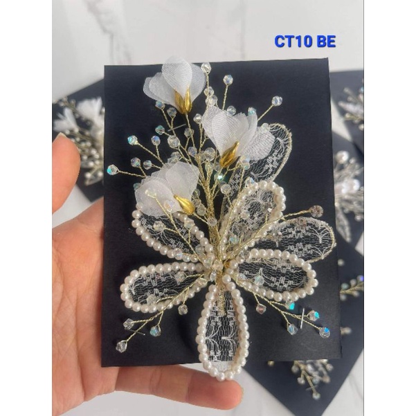 Tổng hợp các mẫu cài tóc cô dâu hoa voan phối lưới hạt trai, phụ kiện cài tóc cô dâu, phụ kiện cưới, pk Khánh huyền