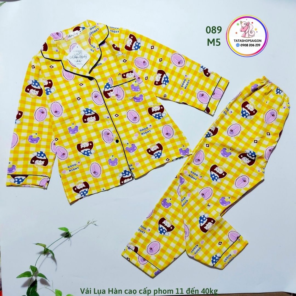 Bộ Pijama tay dài cho bé gái chất lụa mềm mát 12 đến 40kg 089